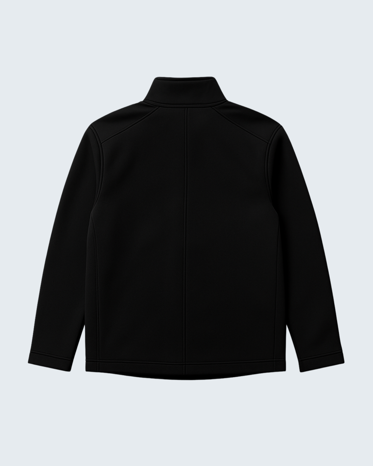 flat lay of a light gray softshell jacket on a clean white background. sleeves extended zippers visible minimal shadows top down view high clarity no logo. 2 768x960